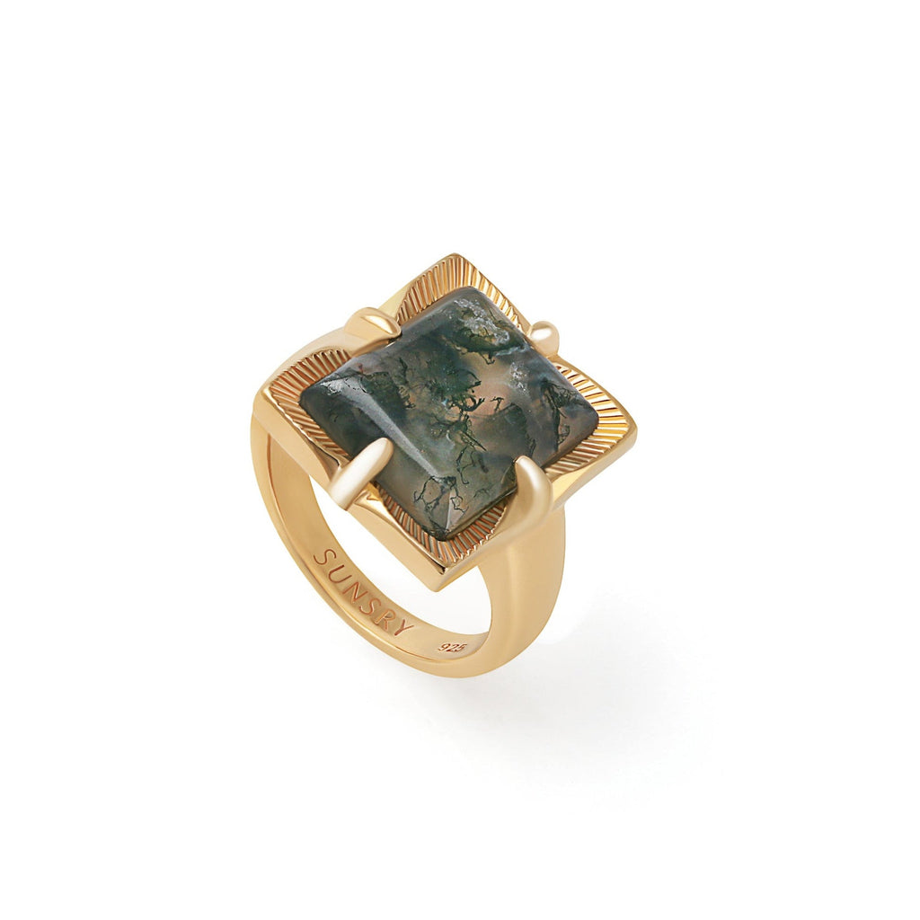 Niah Ring - Agate Moss Gold